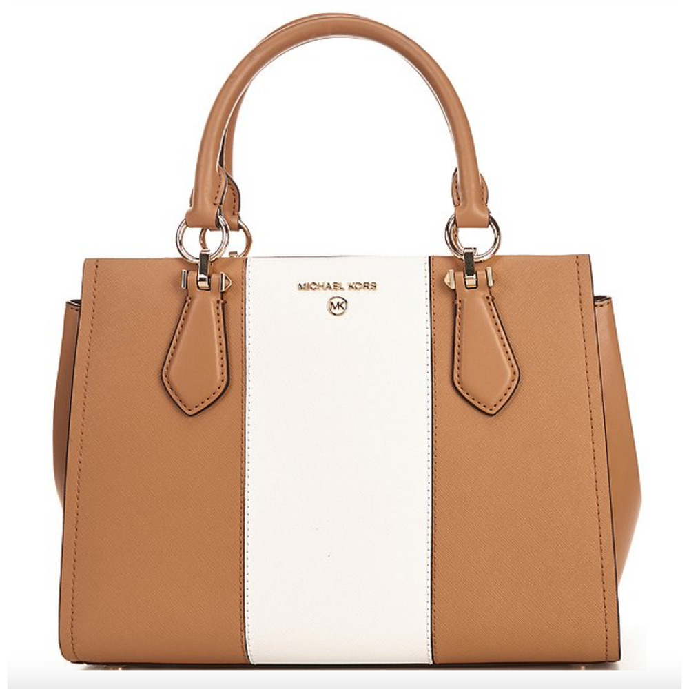 NWT Michael Kors Marilyn Medium Saffiano Leather Satchel Bag - Peanut Multi